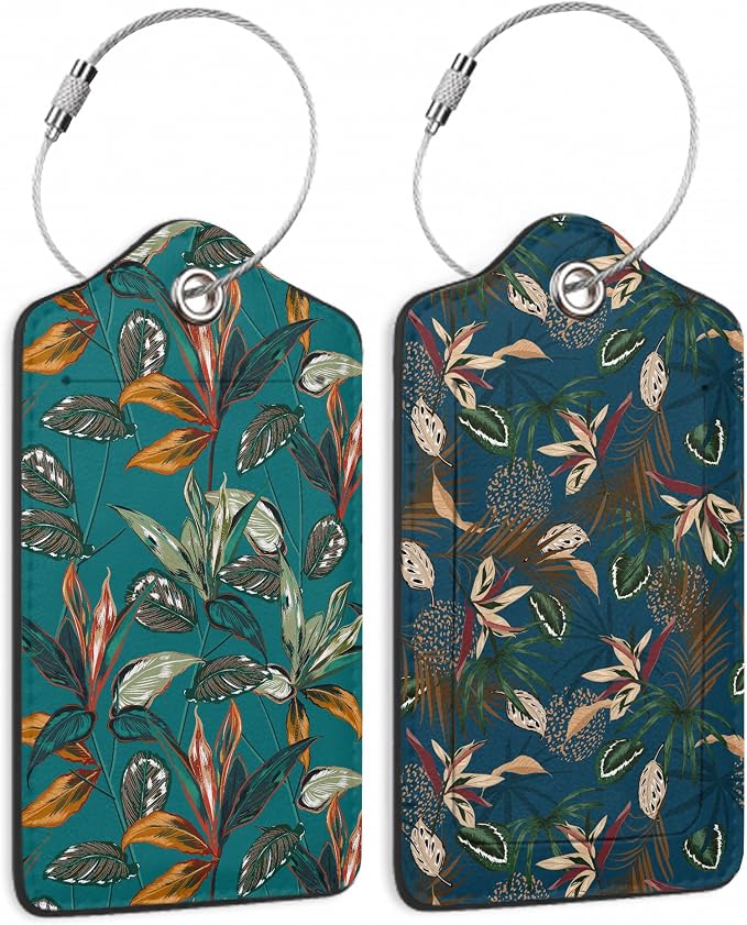 2 Pack Luggage Tags for Suitcases Retro Tropical Plants Luggage Tag, Leather by TXIANT