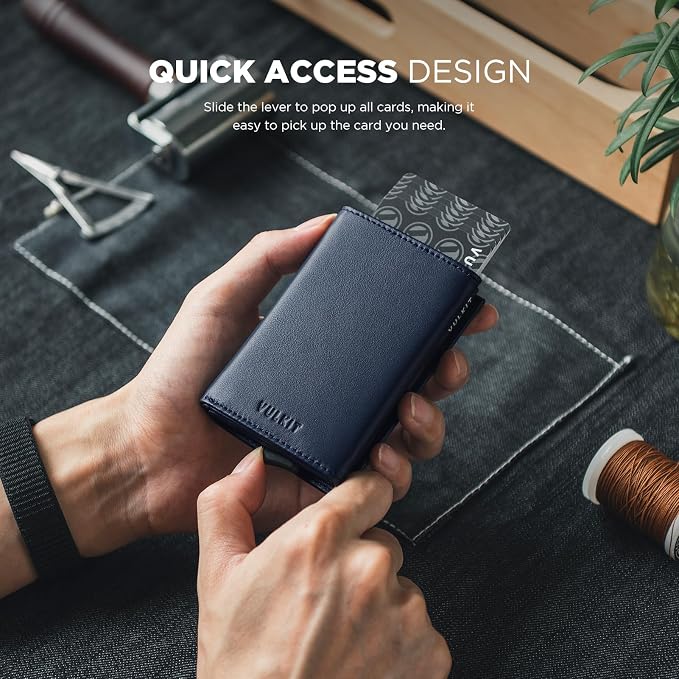 VULKIT Pop up Card Wallet Minimalist Cash Wallets RFID Blocking Leather Smart - Image 4