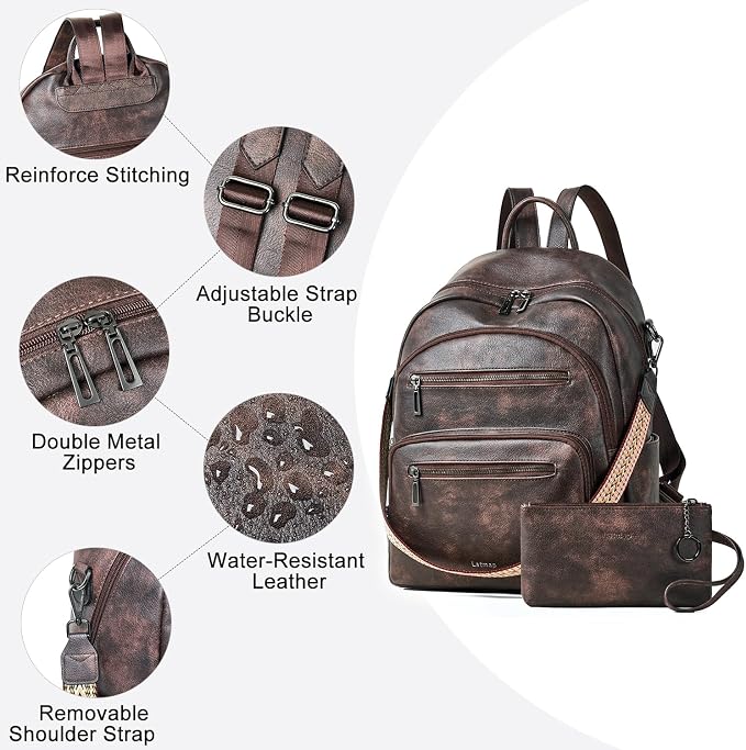 Backpack Purse for Women Laptop Backpack, Leather Travel Backpack Shoulder Bag - Image 5