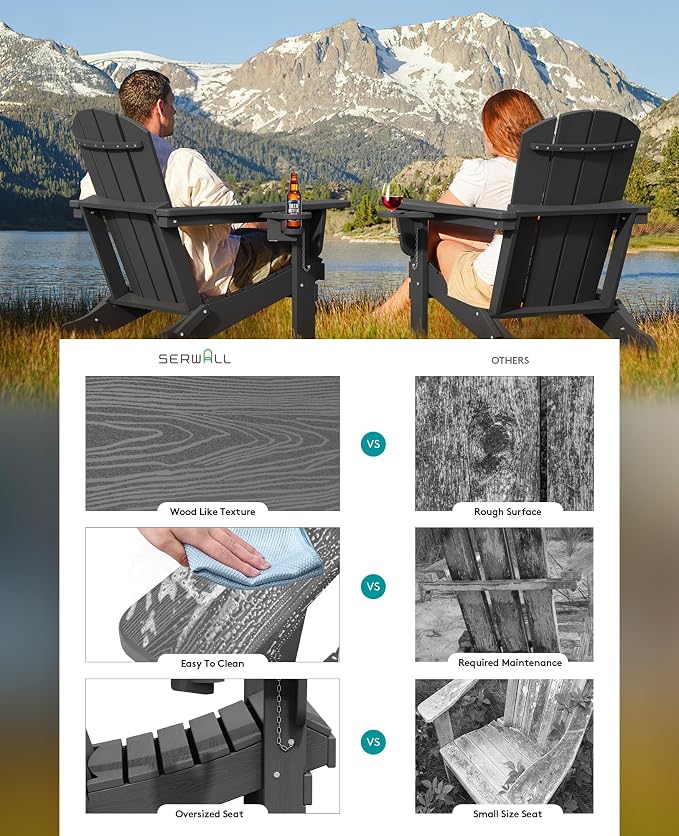 SERWALL Foldable Adirondack Chair Set of 4, HDPE Adirondack Chair - Image 4