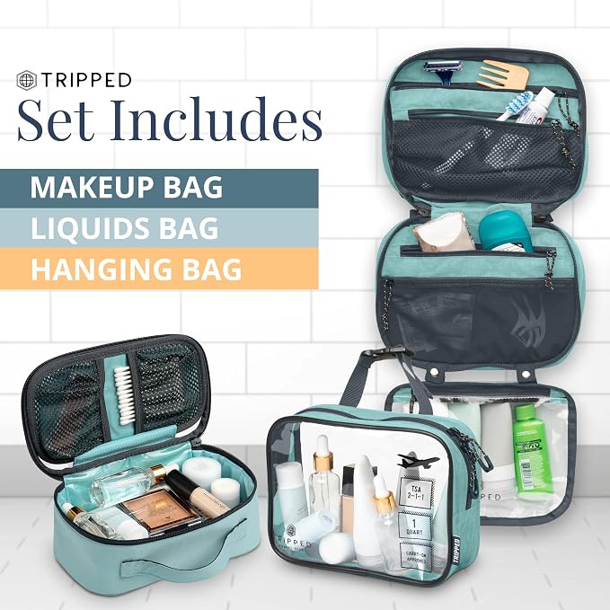 Toiletry Bag Kit Set: Hanging Travel Toiletry Bag + 311 TSA Cosmetic Liquid Bag - Image 3