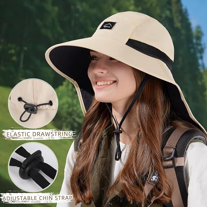 Rosoz Outdoor Sun Hat for Men Women, UPF50+ Protection Safari Cap Wide Brim - Image 5