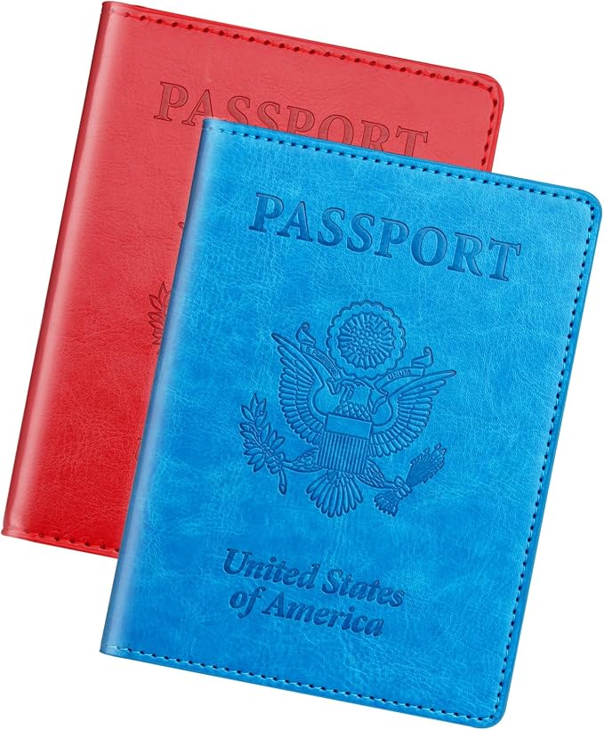 Sky Blue & Red Passport Holder Wallet Cover Case by WelcometoHerain