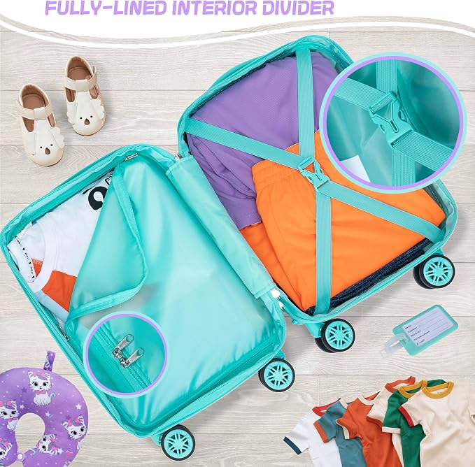 Cute Cat Kid’s Luggage Set 5 Piece Suitcase Set 16’’ Hardside Luggage - Image 4