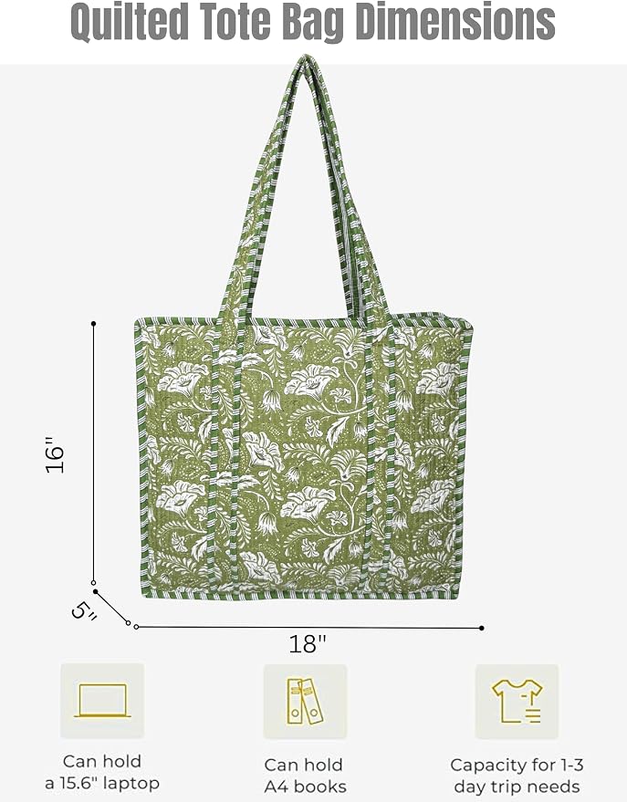 Cotton Quilted Tote Bag for Women – Large Beach & Travel Tote - Image 5