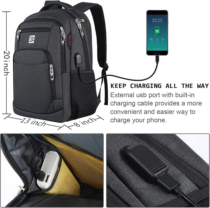 17 Inch Laptop Backpack, Business Anti Theft Slim Durable Laptops Backpack - Image 3