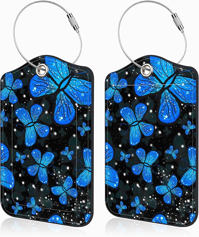 2 Pack Luggage Tags for Suitcases Blue Butterfly Leather Luggage Tags Privacy by Unknown