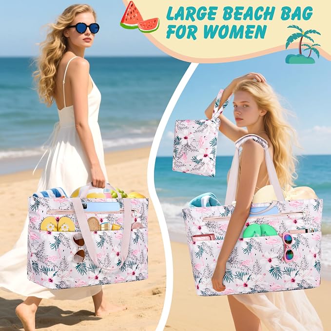Extra Large Beach Bags for Women, Waterproof Sandproof Beach Tote Bag Zipper - Image 2
