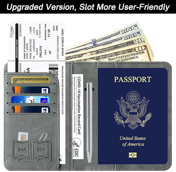 Passport Holder Cover Wallet Travel Essentials Leather Rfid Blocking Case - Image 2