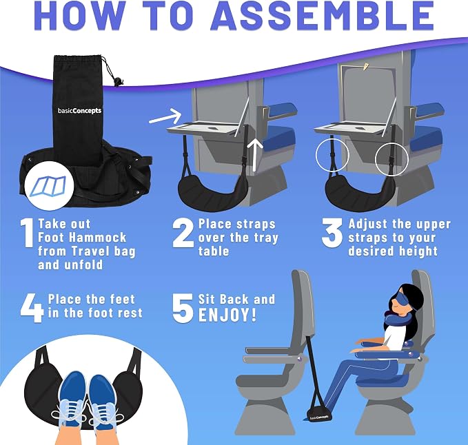 BASIC CONCEPTS Airplane Adjustable Foot Hammock, Perfect or Office Footrest to - Image 5