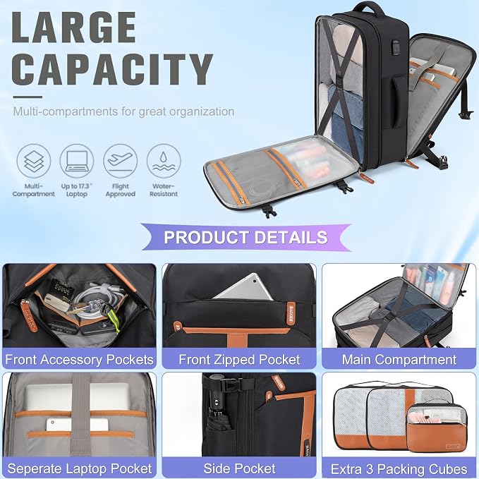 42L Travel Laptop Backpack, Expandable Carry-on Luggage, Anti-Theft Business - Image 3
