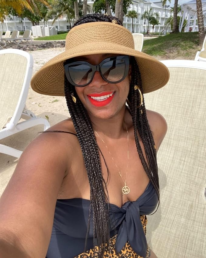 FURTALK Sun Hats for Women Wide Brim Beach Hat Straw Visor Ponytail Summer UV - Image 7