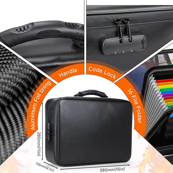 Fireproof Document File Organizer Bag, 5200°F Portable File Organizer - Image 3