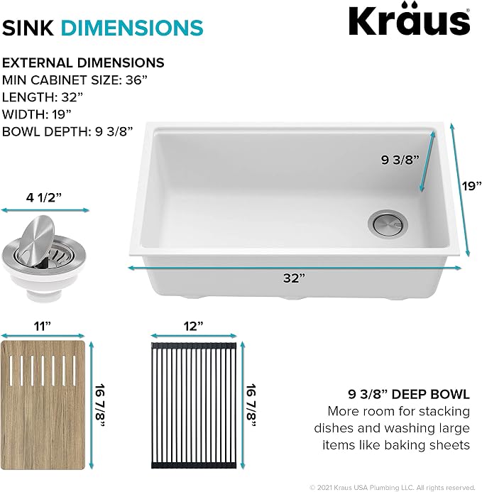 KRAUS Bellucci Workstation 32 in. Undermount Granite Composite Single Bowl - Image 5