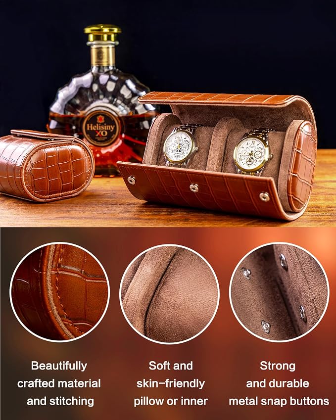 MR.OKAY 2 Watch Travel Case- Classic Leather Watch Case - Image 4