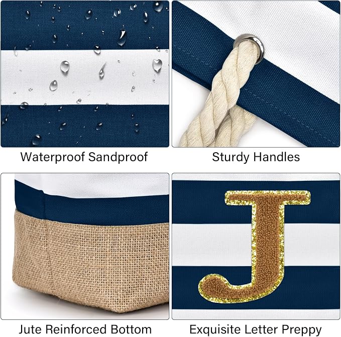 Becokan Beach Bag Initial Beach Tote - Image 2
