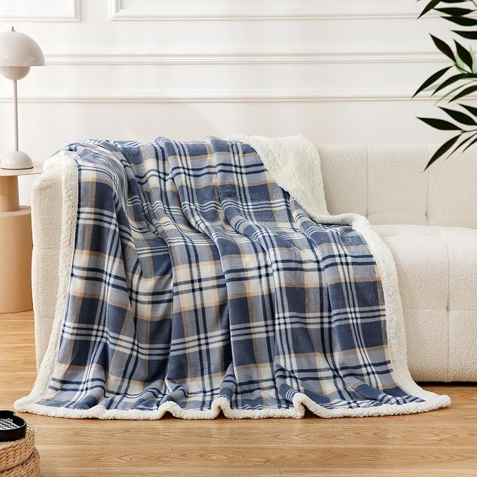 PU MEI Sherpa Blanket Twin Plaid Thick Bed Blanket, 60”*80” Super Soft Flannel by HOME