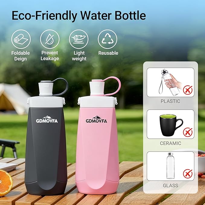 Collapsible Water Bottles, 20oz Reusable Silicone Foldable Water Bottle - Image 7