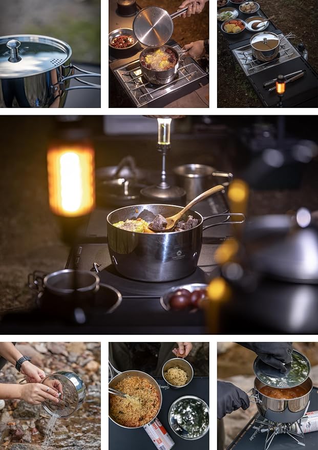 CAMPINGMOON 2 Quart Camping Saucepan 3-ply Stainless Steel Cooking Pot w/Lid - Image 8