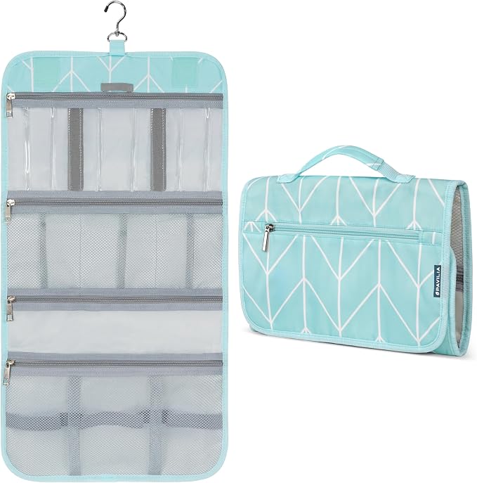 PAVILIA Hanging Toiletry Bag Women Men, Travel Kit Foldable Large Toiletries by PAVILIA