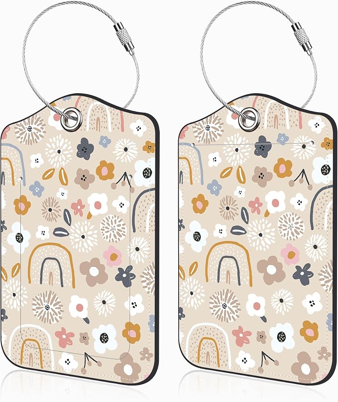 2 Pack Luggage Tags for Suitcases Boho Rainbow Flower Leather Luggage Tags by Unknown