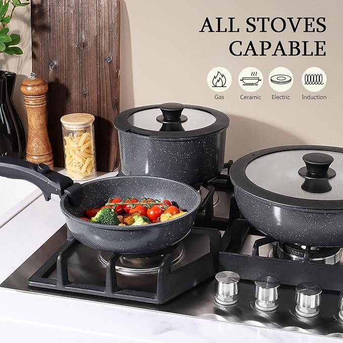 GiPP Ceramic Pots and Pans Set Non Stick, 11 Piece Nonstick Detachable Handle - Image 4