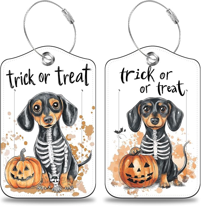 Halloween Funny Dachshund Dog and Pumpkin Set of 2 Luggage Tags by Unknown