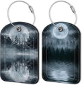 2 PCS Leather Luggage Tag for Suitcase Forest Moonlight Reflection in Water by Unknown