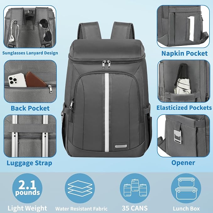Backpack Cooler Insulated Leak Proof 35 Cans, 2 Insulated Compartments Thermal - Image 3