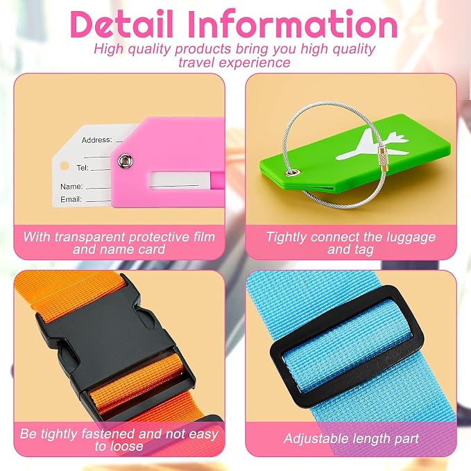 Weewooday 8 Pcs Luggage Straps Suitcase Tags Set - Image 3