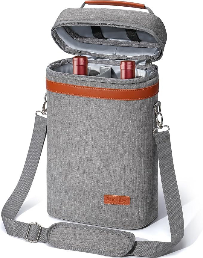 2 Bottle Wine Bag Wine Cooler Carrier Wine Gift Tote Bag, Leakproof & Insulated by Aoonby