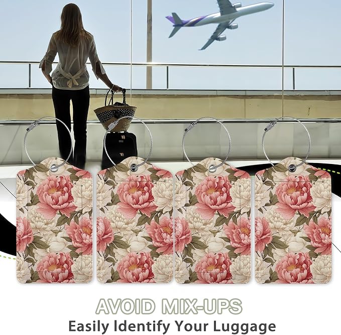 2 Pcs Peony Pink Flowers Retro Luggage Tags, Cruise Luggage Tag - Image 5