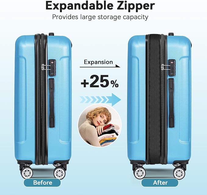 FOCHIER F Luggage Sets, Expandable 3 piece Hard Shell Luggage Set - Image 4