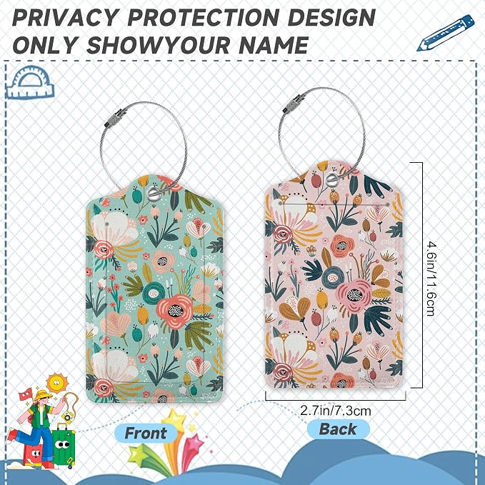 2 Pack Leather Luggage Tag for Suitcase Spring Flowers Leaves Berries Unique - Image 2