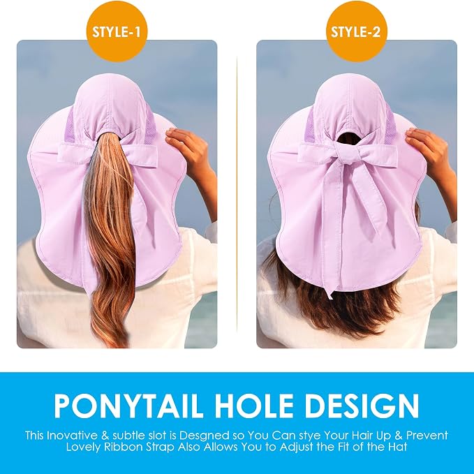Womens Sun Hat UV Protection, Foldable Waterproof Wide Brim Bucket Hats - Image 5