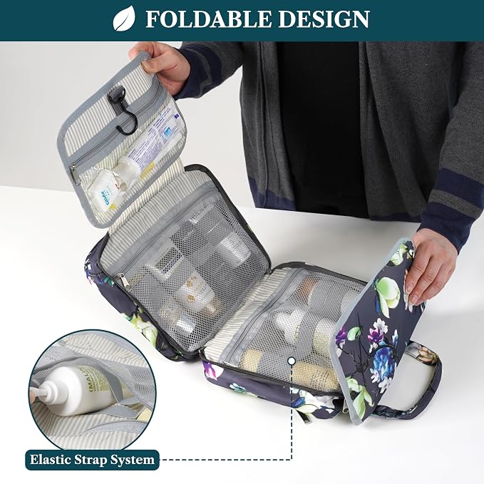PAVILIA Hanging Toiletry Bag Travel Bag Women Men, Foldable Cosmetic Organizer - Image 4