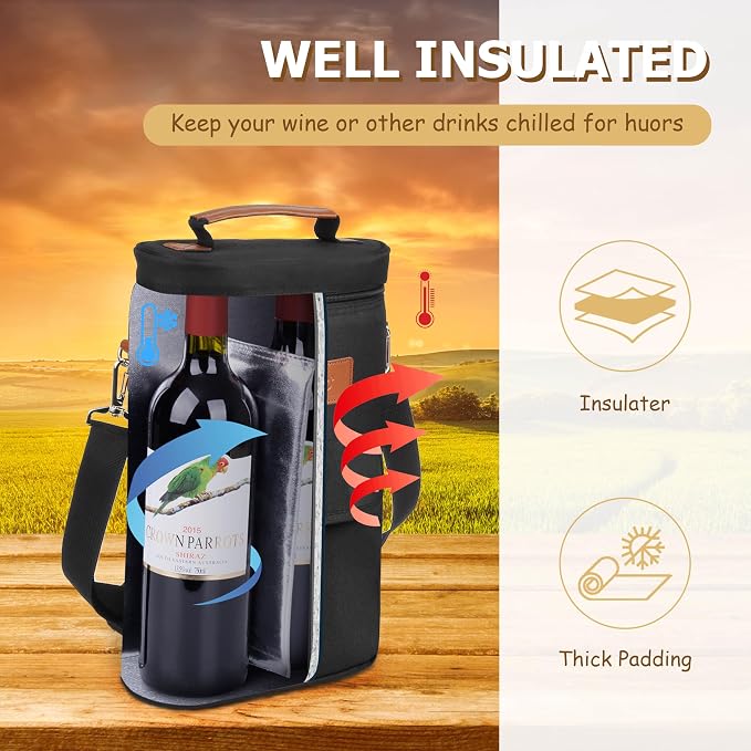 Tirrinia 2 Bottle Wine Gift Tote Carrier - Image 4