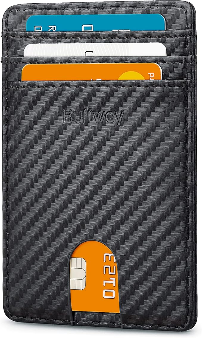 Buffway Mens Slim Wallet, Minimalist Thin Front Pocket Leather Credit Card by Buffway