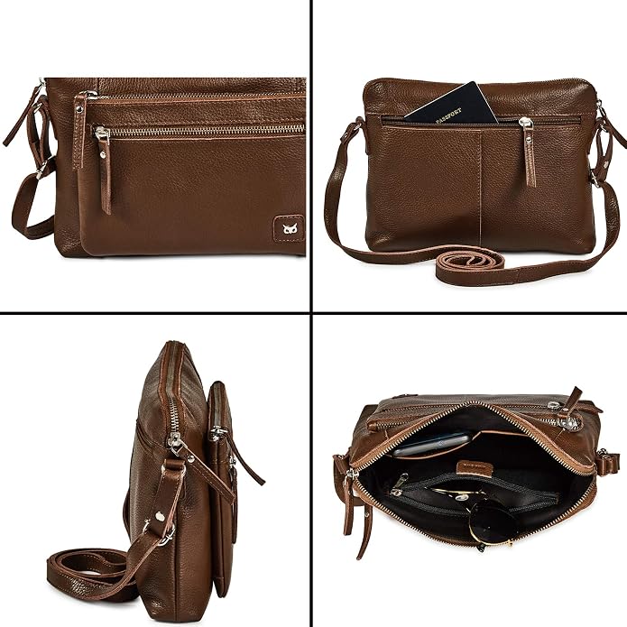Wise Owl Accessories Small Soft Pebbled Real Leather Crossbody Handbags Purses - Image 5