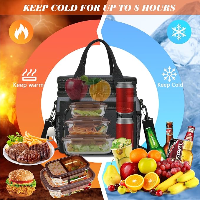 Insulated Lunch Bag Women & Men | Large Adult Lunch Box | Double-Layer Reusable - Image 2