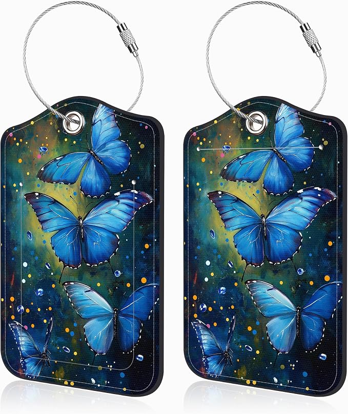 2 Pcs Watercolor Blue Butterfly Luggage Tags by Unknown