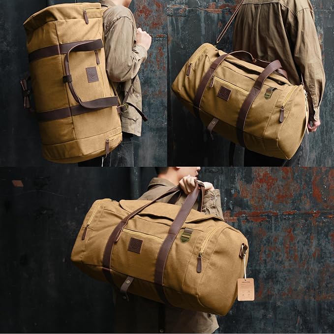 50L Duffle Bag for Men, Nomad Waxed Canvas Travel Duffel Bag Vintage Genuine - Image 3
