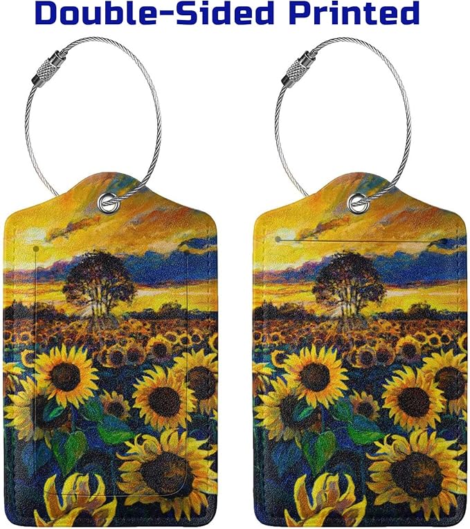 2-Pcs Beautiful Sunflower Leather Luggage Tags - Image 4