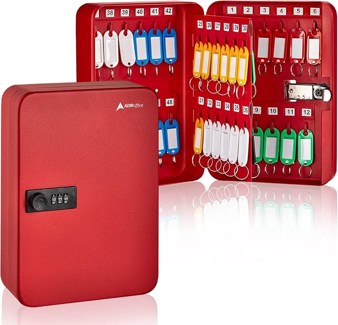 AdirOffice Key Lock Box – 48 Key Hooks Wall Mounted Key Cabinet Lock Box by AdirOffice