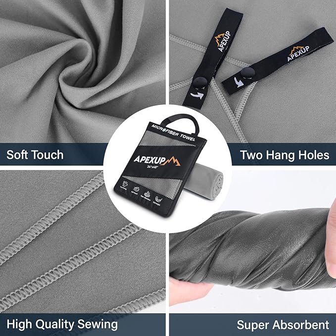 APEXUP Microfiber Travel Towel, Ultra Absorbent Quick Dry Towels, Lightweight - Image 2