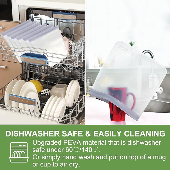 SPLF 12 Pack Dishwasher Safe Reusable Storage Bags, Extra Thick Freezer Bags - Image 6