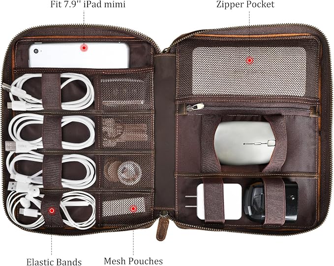Polare Full Grain Leather Travel Cable Organizer Case Electronics Accessories - Image 3