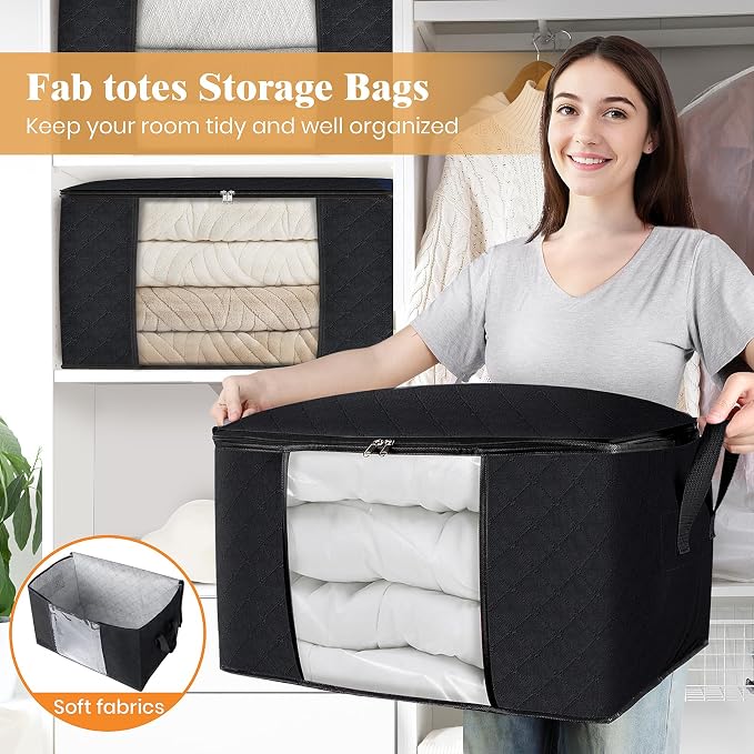 Fab totes 3 Pack Clothes Storage, Foldable Thick Fabric Blanket Storage Bags - Image 5