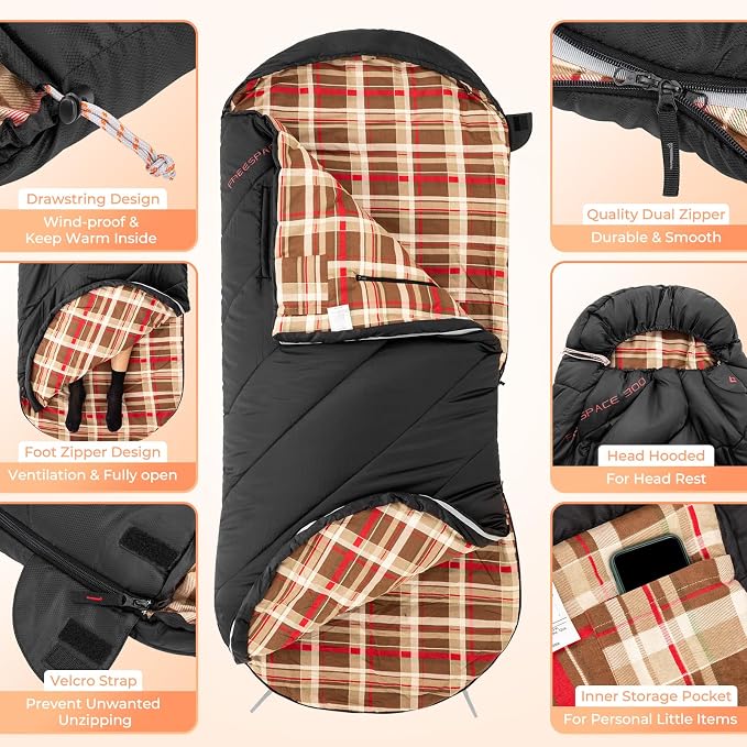 KingCamp Sleeping Bag for Adults, Cold Weather & Warm Extra Wide Big & Tall XL - Image 6