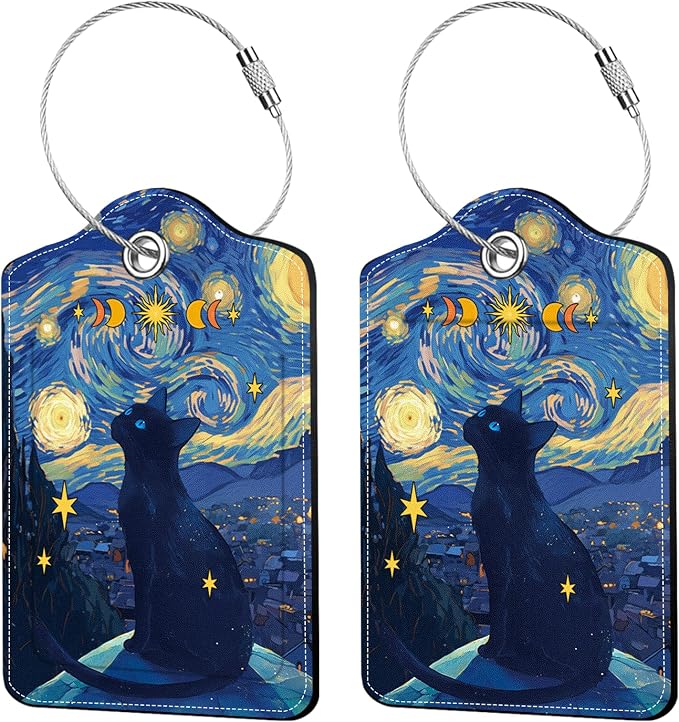 2 Pcs Colorful Luggage Tags for Suitcase, Cat Leather Luggage Tags Cute by Unknown